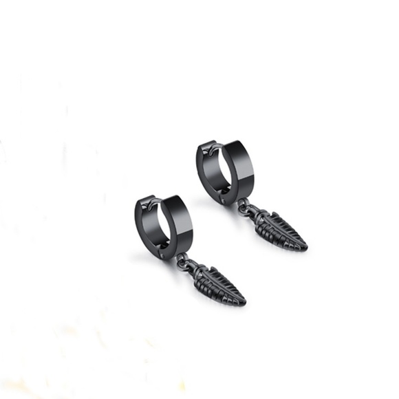 Feather Leaves Dangle Huggie Hinge earrings - Picture 5 of 8